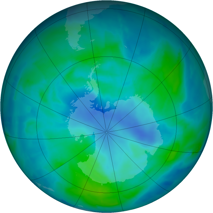 Antarctic ozone map for 03 March 2015